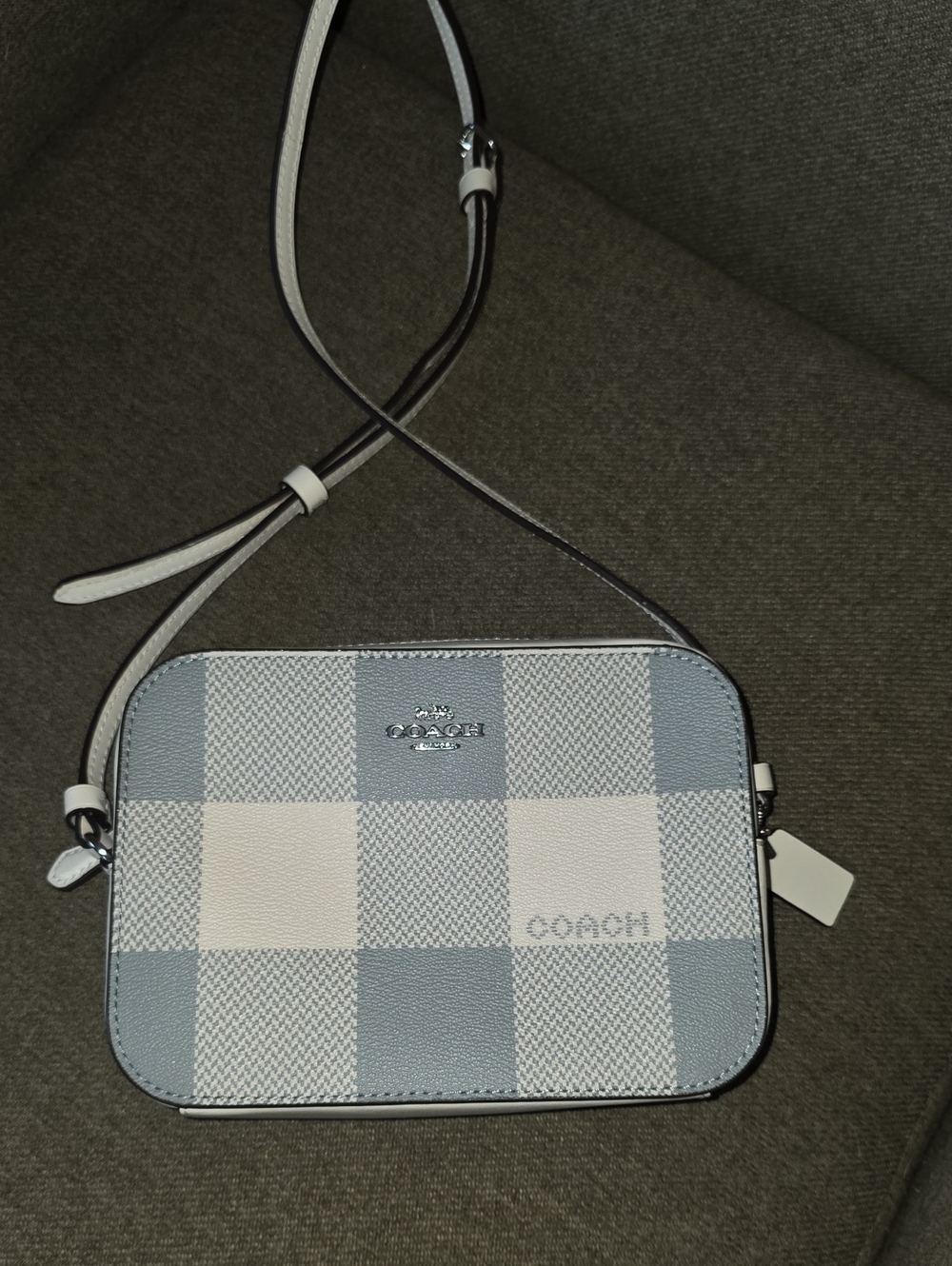 Coach Blue and White Check Leather Crossbody Bag 💙🤍